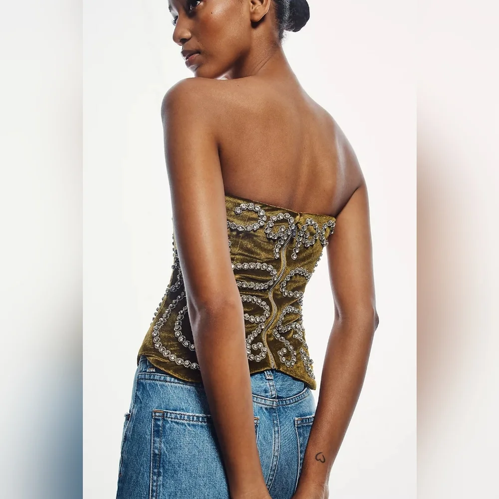 Anthropologie Ollari Velvet Crystal Corset top S - Picture 2 of 6